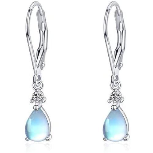 Moonstone Leverback Earrings for Women Sterling Silver Teardrop Bridal Dangle Earrings Moonstone Dewdrop Earrings Girls Moonstone Jewelry Gifts Hypoallergenic Earrings