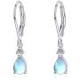 Moonstone Leverback Earrings for Women Sterling Silver Teardrop Bridal Dangle Earrings Moonstone Dewdrop Earrings Girls Moonstone Jewelry Gifts Hypoallergenic Earrings