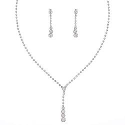 Fairyu Womens Wedding Necklaces Crystal Long Dangle Necklace Earrings Set Silver Bride Rhinestone Necklaces Earrings Drop Jewelry Dainty Y Pendant Necklace for Bridal