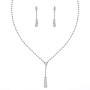 Fairyu Womens Wedding Necklaces Crystal Long Dangle Necklace Earrings Set Silver Bride Rhinestone Necklaces Earrings Drop Jewelry Dainty Y Pendant Necklace for Bridal