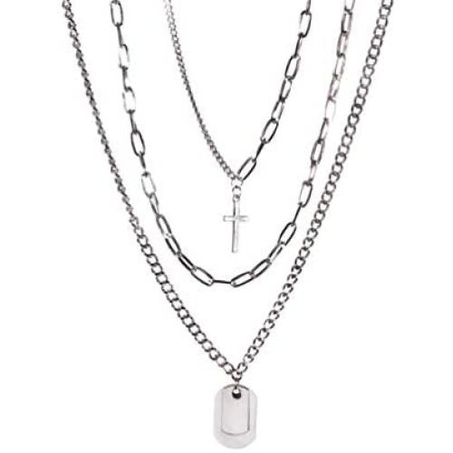 YOPQ 2Pcs Lock Statement Pendant Necklace Long Chain Punk Multilayer Choker Necklace For Women Man Girls