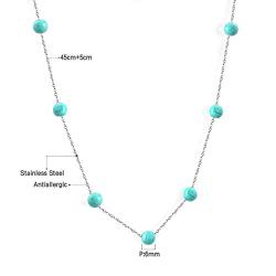TseanYi Turquoise Gemstone Necklace Chain Silver Boho Beaded Necklace Choker Vintage Charm Collarbone Chain Necklaces Jewelry for Women and Girls (Silver)