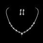 N-A Silver Bridal Crystal Choker Necklace Drop Earrings Set Flower Water-Drop Y Shaped Necklace Women Glittering Rhinestone Wedding Jewelry Set