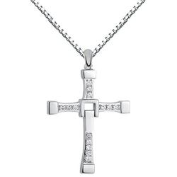 Q&Locket Religious Tennis Cross 925 Sterling Silver Pendant Necklace