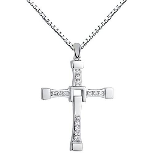 Q&Locket Religious Tennis Cross 925 Sterling Silver Pendant Necklace