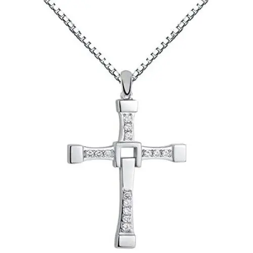 Q&Locket Religious Tennis Cross 925 Sterling Silver Pendant Necklace Q&Locket Religious Tennis Cross 925 Sterling Silver Pendant Necklace