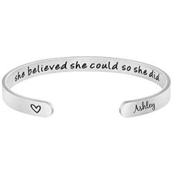 Joycuff She Believed She Could So She Did Inspirational Gifts for Women Bridesmaid Christmas Birthday Personalized Name Mantra Cuff Bangle Customized Engraved