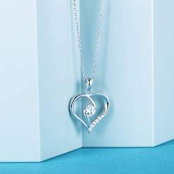 Women 925 Sterling Silver Necklace Love Heart Pendant - Van Chloe '' Only You'' Cubic Zirconia Diamond White Gold Plated Necklace Jewelry Gifts for Women Girls Mothers Day