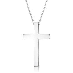 FIBO STEEL Stainless Steel Cross Pendant Chain Necklace for Men Women, 22-30 Inches