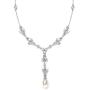 Mariell Freshwater Pearl and CZ Tulip Dangle Wedding Necklace - Silver Platinum Plated Jewelry for Brides