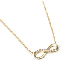 FANCIME 14K Solid Yellow Gold Small Cute Infinity Diamond Pendant Friendship Necklace Fine Dainty Jewelry For Women, 16'' + 2'' Extender (0.072cttw, I-J Color, SI2 Clarity)