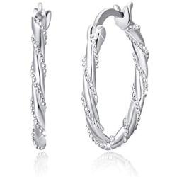 925 Sterling Silver Round Loops Earrings for Women, Hypoallergenic Twisted Hoops Earrings for Sensitive Ears, Mother Day Jewelry Gift for Women Girlfriend Daughter with Gift Box