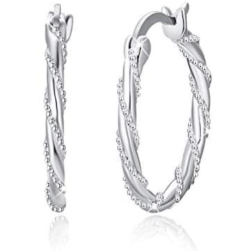 925 Sterling Silver Round Loops Earrings for Women, Hypoallergenic Twisted Hoops Earrings for Sensitive Ears, Mother Day Jewelry Gift for Women Girlfriend Daughter with Gift Box