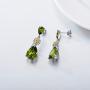 AOBOCO Sterling Silver, Green Peridot Dangle Earrings, Synthetic Simulated Gemstone Teardrop Dangle Earrings with Pear Shape Olivine Crystals