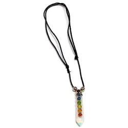 Mia Jewel Shop Rainbow Chakra Beaded Hexagonal Healing Gemstone Crystal Point Pendant Adjustable Necklace