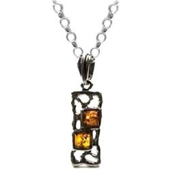 Amber Sterling Silver Small Pendant Necklace Chain 18''