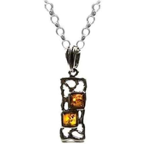 Amber Sterling Silver Small Pendant Necklace Chain 18''