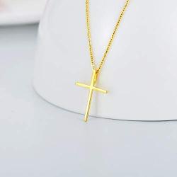 18K Solid Gold Tiny Cross Pendant Necklace for Women Simple Classic Cross Necklaces Religious Jewelry Gifts for Wife, Mother, 16-18 inch