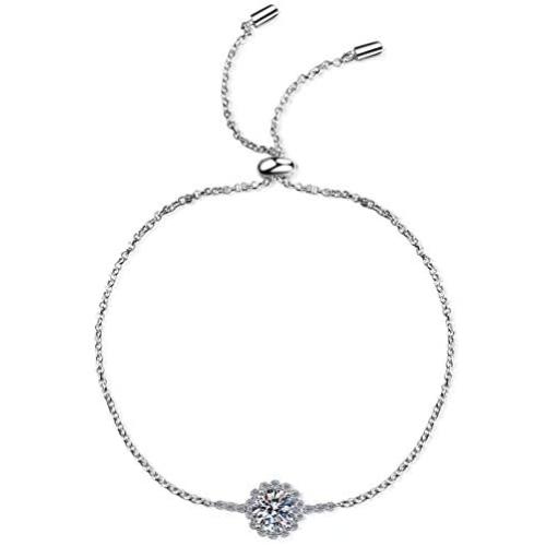 SecreTalk Moissanite Halo Bracelet 1CT 18K White Gold Plated Silver D Color Ideal Cut Diamond Bracelet for Women with Certificate of Authenticity