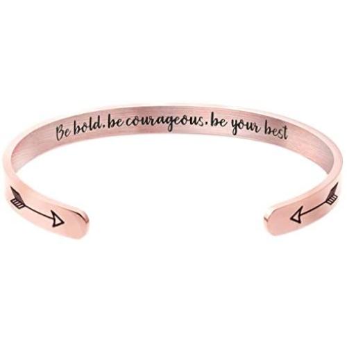 iLuckyCuff Silver/Gold/Rose Gold Stainless Steel Inspirational Cuffs for Women Girl Encouragement Friendship Graduation Birthday Gifts Be Bold Be Courageous Be Your Best