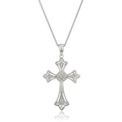Sterling Silver Diamond Accent Cross Pendant Necklace, 18''