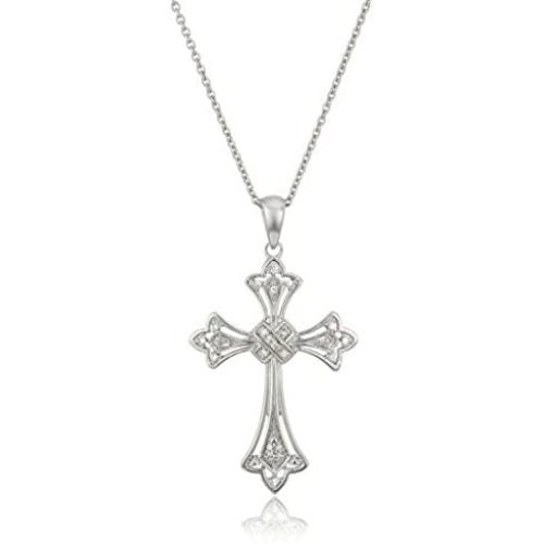 Sterling Silver Diamond Accent Cross Pendant Necklace, 18''