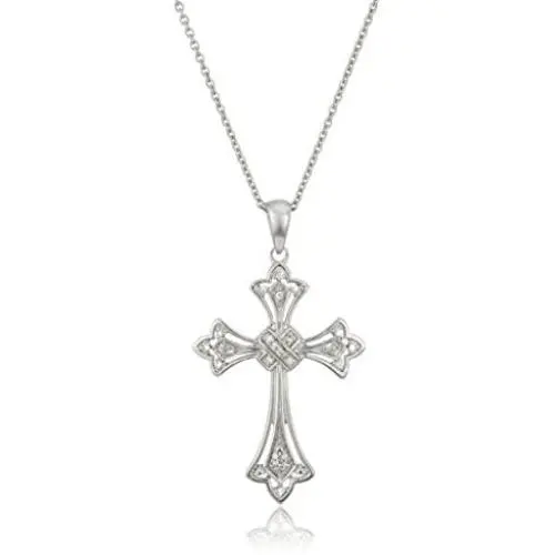Sterling Silver Diamond Accent Cross Pendant Necklace, 18''