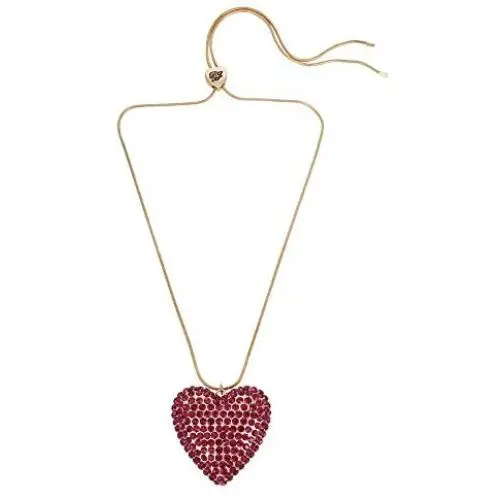 Betsey Johnson Pave Heart Pendant Slider Necklace