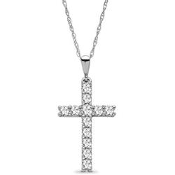 14K White Gold Diamond Cross Pendant with Sterling Silver Chain Necklace (1/2 cttw, I-J Color, I2-I3 Clarity), 18''