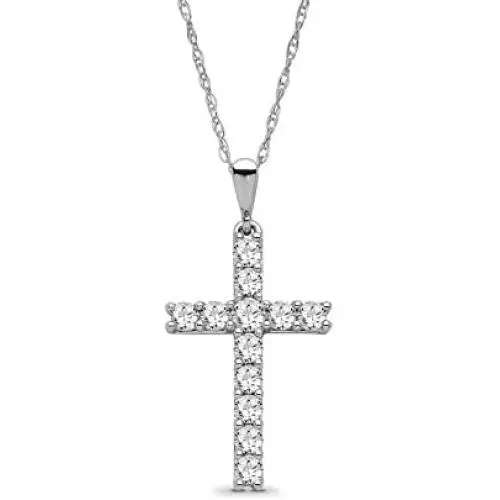 14K White Gold Diamond Cross Pendant with Sterling Silver Chain Necklace (1/2 cttw, I-J Color, I2-I3 Clarity), 18''