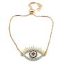 LESLIE BOULES 18K Gold Plated Evil Eye Bracelet for Women Adjustable Chain