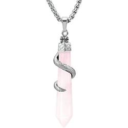 BEADNOVA Healing Crystal Necklace for Women Men Energy Healing Crystal Pendant Gemstones Jewelry Pendulum Crystal Divination (Hexagonal, 18 Inches Stainless Steel Chain)