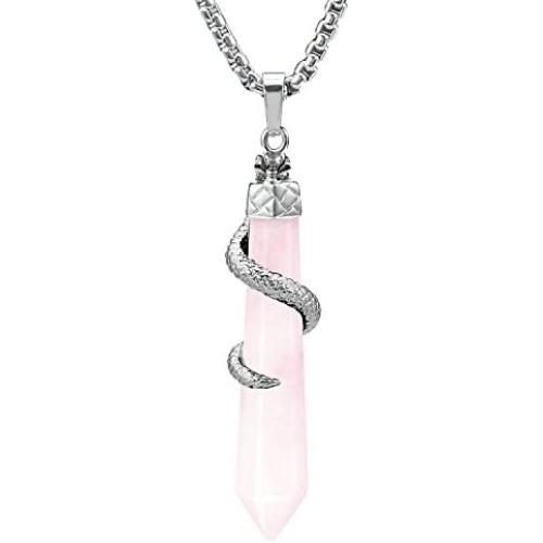 BEADNOVA Healing Crystal Necklace for Women Men Energy Healing Crystal Pendant Gemstones Jewelry Pendulum Crystal Divination (Hexagonal, 18 Inches Stainless Steel Chain)
