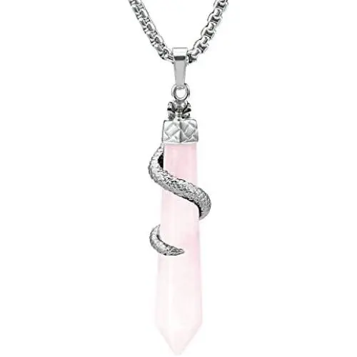 BEADNOVA Healing Crystal Necklace for Women Men Energy Healing Crystal Pendant Gemstones Jewelry Pendulum Crystal Divination (Hexagonal, 18 Inches Stainless Steel Chain) BEADNOVA Healing Crystal Necklace for Women Men Energy Healing Crystal Pendant Gemstones Jewelry Pendulum Crystal Divination (Hexagonal, 18 Inches Stainless Steel Chain)