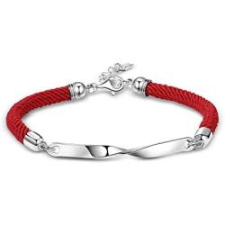 T400 925 Sterling Silver Black Red Mobius Ring Braided Rope Bracelet Valentines Day Couple Gift for Women Girls Men Boys