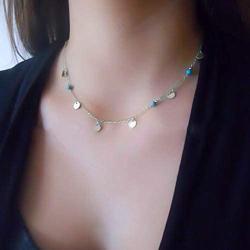 YienDoo Bohemia Necklace with Sequin Turquoise Bead Pendant Fashion Simple Choker Chain Jewelry for Woman and Girls