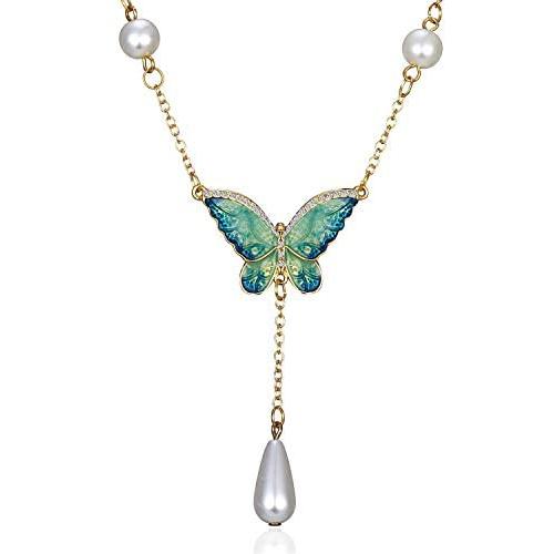 MIXIA Colorful Animal Butterfly Jewelry Set Enamel Insect Earrings Necklace Pendant Sets Teardrop Pearls for Women Wedding Party