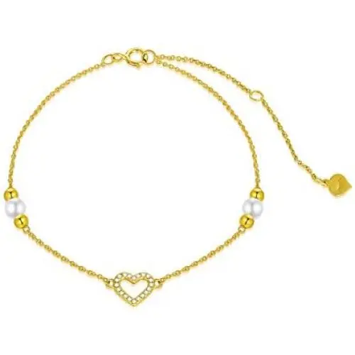 SISGEM Solid 14k Gold Heart Bracelet for Women Freshwater Cultured Pearl Bracelet with Beads Dainty Jewelry Gifts for Her, Mum,Wife,6.5+1+1 INCH