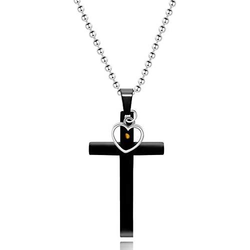 Uloveido Stainless Steel Plain Cross Pendant Necklace with Mustard Seeds Heart Pendant for Men and Women Y633