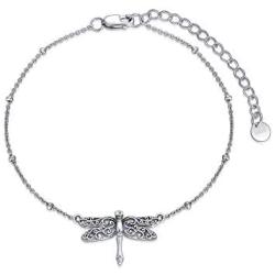 RMREWY Dragonfly Bracelet/Anklet 925 Sterling Silver Dainty Adjustable Beads Bracelet Dragonfly Jewelry Birthday Gifts for Women Grilfriend