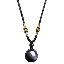 Sinymilk Double Rainbow Eyes Obsidian Stone Pendant Lucky Blessing Beads Amulet