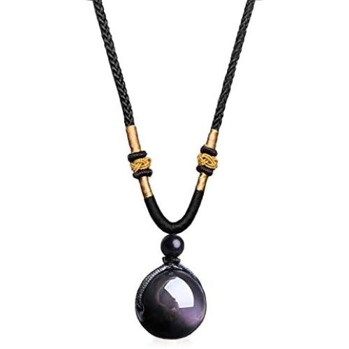 Sinymilk Double Rainbow Eyes Obsidian Stone Pendant Lucky Blessing Beads Amulet