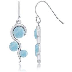 Sterling Silver Natural Larimar in Swirl Design Dangle Earrings