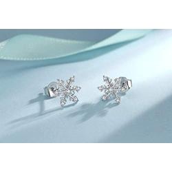 Silver Snowflake Jewelry Set for Women, 925 Sterling Silver Snowflake Stud Earrings & 45cm Necklace Pendant Set, with White AAA Cubic Zirconia, Perfect Christmas Gift for Ladies Girls