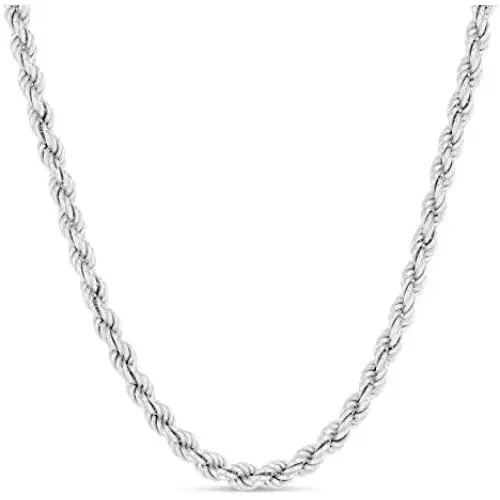 Sterling Silver Mens Diamond-Cut Rope Chain 3.3MM- Solid 925 Italian Necklace, Men and Women, Silver Necklace, Silver Jewelry Sterling Silver Mens Diamond-Cut Rope Chain 3.3MM- Solid 925 Italian Necklace, Men and Women, Silver Necklace, Silver Jewelry
