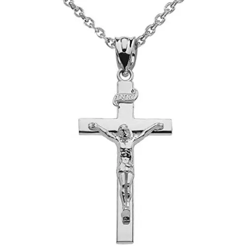 Religious Jewelry by FDJ 925 Sterling Silver Linear Cross INRI Crucifix Pendant Necklace Religious Jewelry by FDJ 925 Sterling Silver Linear Cross INRI Crucifix Pendant Necklace