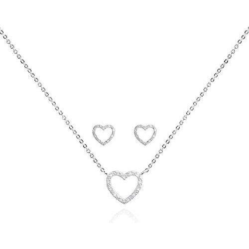 Katie Loxton Womens Silver Plated Sentiment Set Necklace and Earring Boxed Set of 2 Live Open Heart