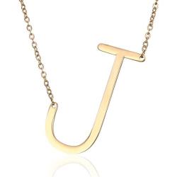 RINHOO Sideways Large Initial Necklace Gold Big Letter Script Name Stainless Steel Pendant Monogram Necklace for Women Gift(from Alphabet 26 A-Z)