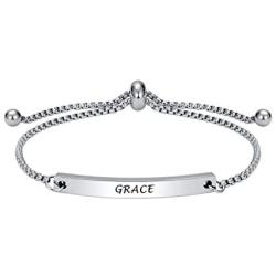 Dainty Adjustable Slide Bracelet -GRACE- Inspiration Quotes Engraved Jewelry, Encouragement Gift for Girlfriend, Sisters, Niece, Granddaughter