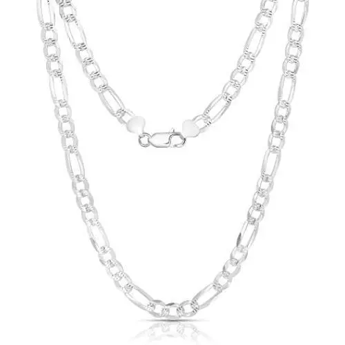 NYC Sterling Authentic Solid Sterling Silver Figaro Link Diamond-Cut .925 ITProLux Necklace Chains 3MM - 7.5MM, 16'' - 30'', Silver Chain for Men & Women, Made in Italy NYC Sterling Authentic Solid Sterling Silver Figaro Link Diamond-Cut .925 ITProLux Necklace Chains 3MM - 7.5MM, 16'' - 30'', Silver Chain for Men & Women, Made in Italy